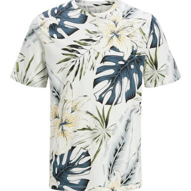 Jack & Jones 1 Pack JJHAWAII AOP Crew Neck 100% Cotton T-Shirt