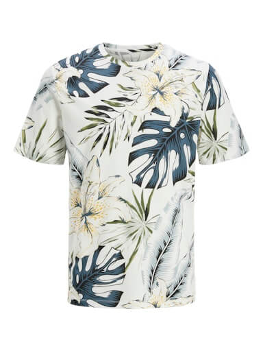 Jack & Jones 1 Pack JJHAWAII AOP Crew Neck 100% Cotton T-Shirt