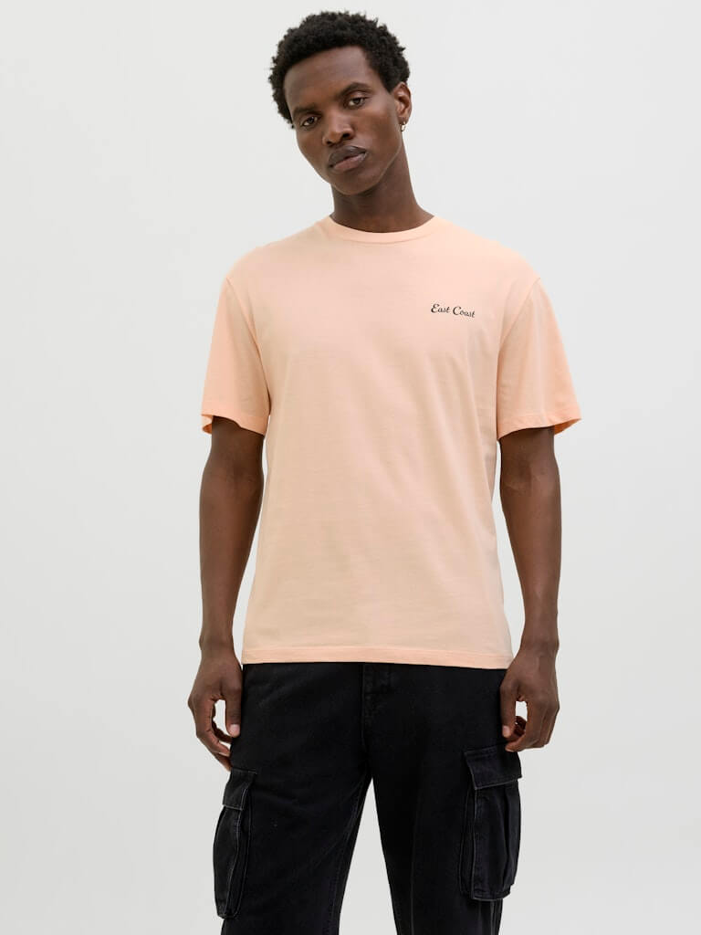 Jack & Jones JJZEKIEL Crew Neck 100% Cotton T-Shirt - Pink