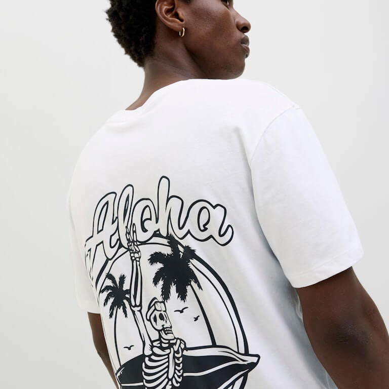 Jack & Jones JJZEKIEL Crew Neck 100% Cotton T-Shirt - White