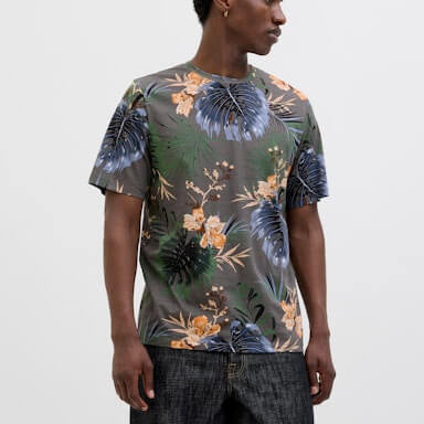 Jack & Jones 1 Pack JJHAWAII AOP Crew Neck 100% Cotton T-Shirt