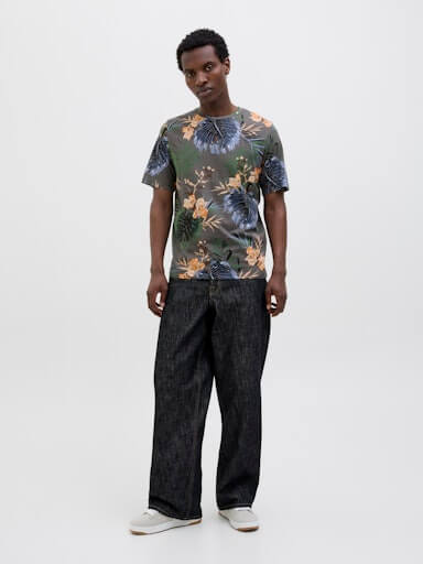 Jack & Jones 1 Pack JJHAWAII AOP Crew Neck 100% Cotton T-Shirt