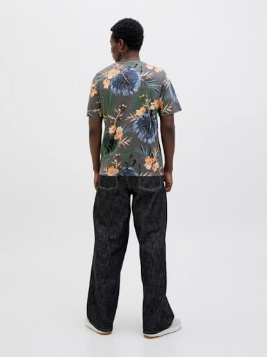 Jack & Jones 1 Pack JJHAWAII AOP Crew Neck 100% Cotton T-Shirt