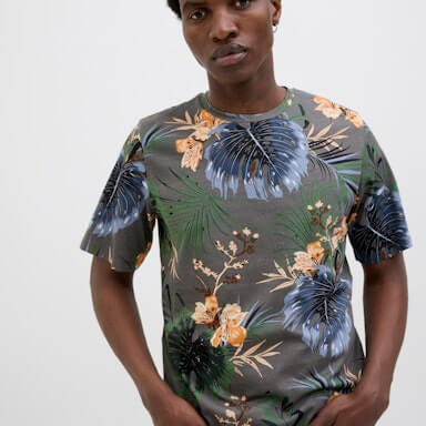 Jack & Jones 1 Pack JJHAWAII AOP Crew Neck 100% Cotton T-Shirt