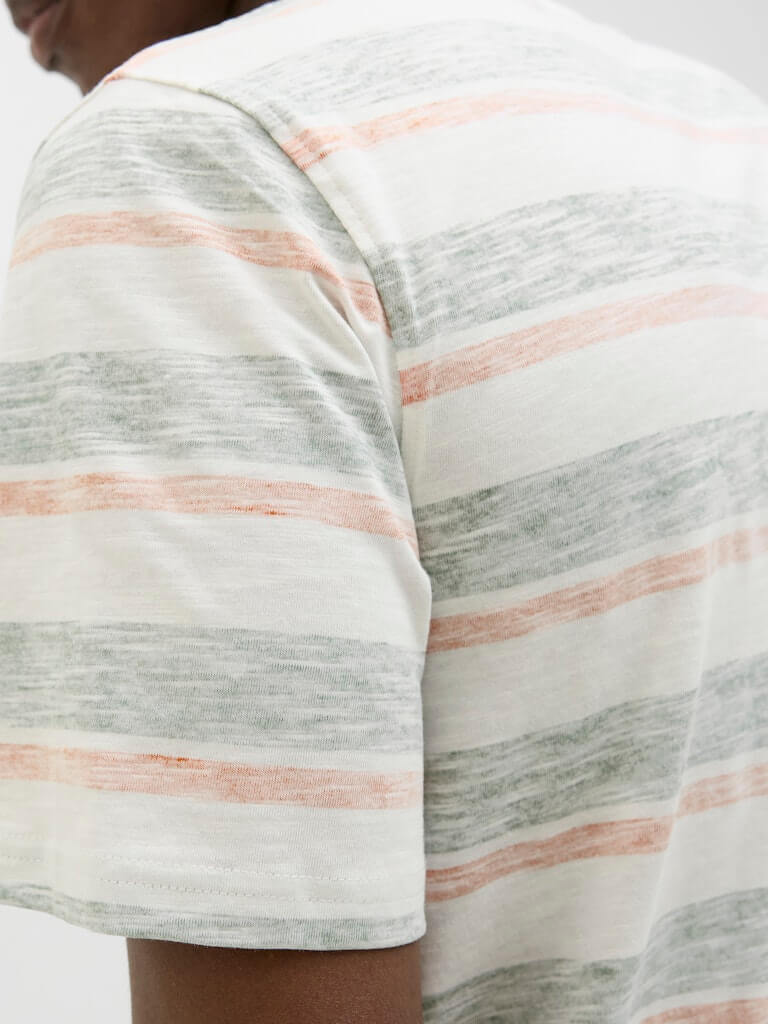 Jack & Jones JJBIRK Striped Crew Neck T-Shirt - Iceberg Green