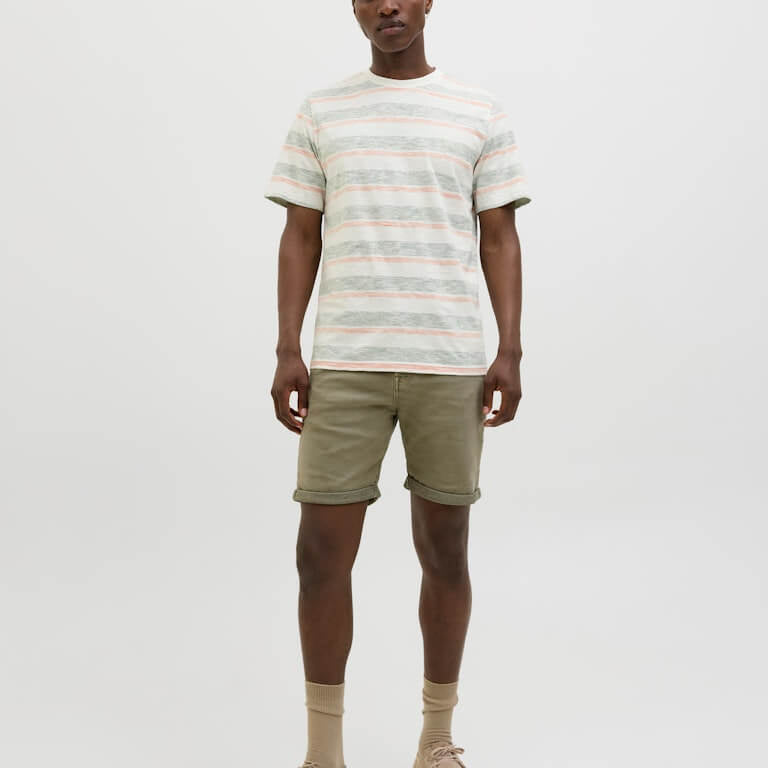 Jack & Jones JJBIRK Striped Crew Neck T-Shirt - Iceberg Green