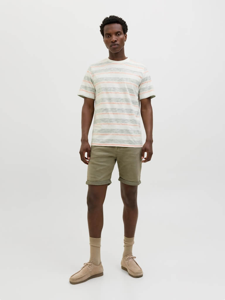 Jack & Jones JJBIRK Striped Crew Neck T-Shirt - Iceberg Green