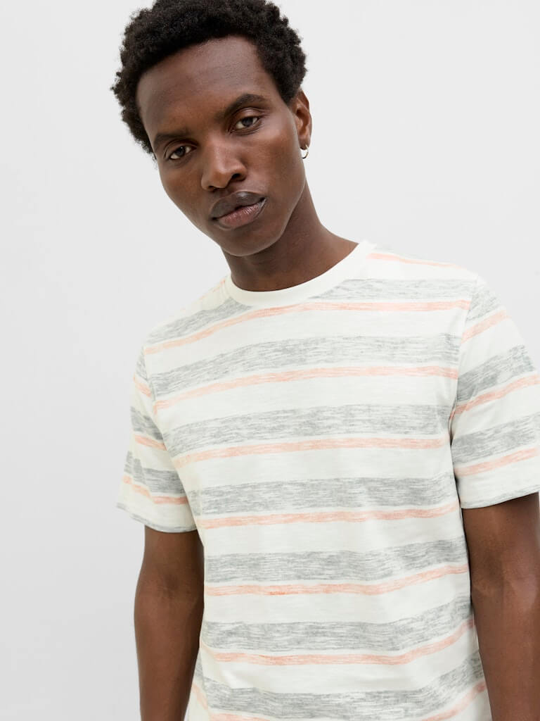 Jack & Jones JJBIRK Striped Crew Neck T-Shirt - Iceberg Green