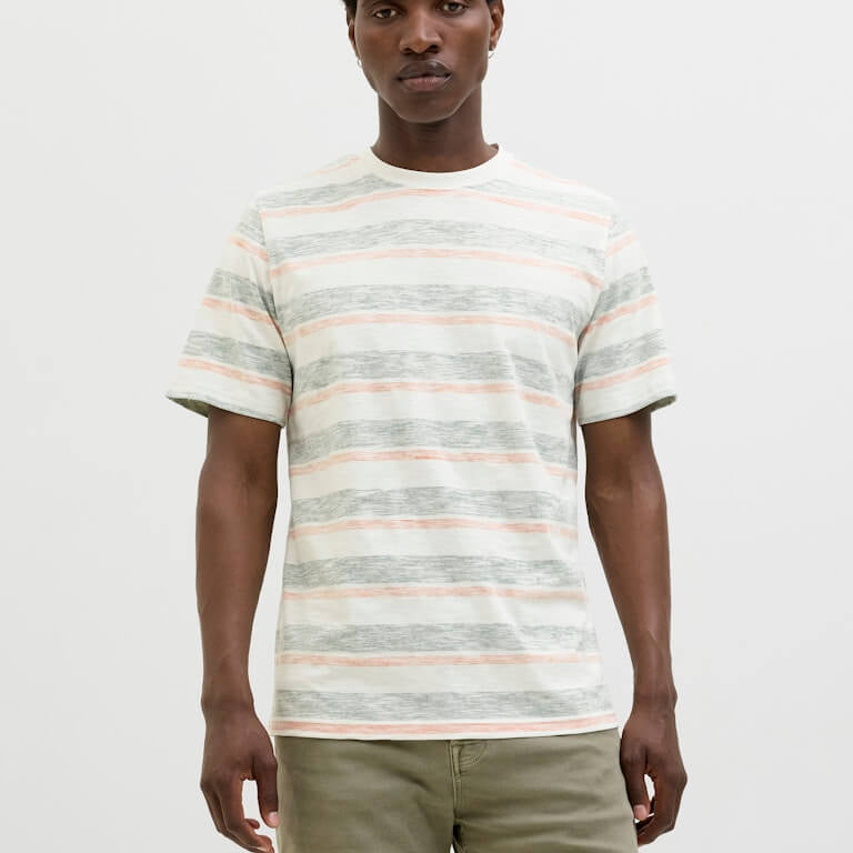 Jack & Jones JJBIRK Striped Crew Neck T-Shirt - Iceberg Green