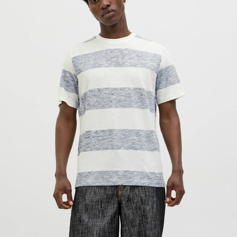Jack & Jones JJBIRK Striped Crew Neck T-Shirt - Blue Multi