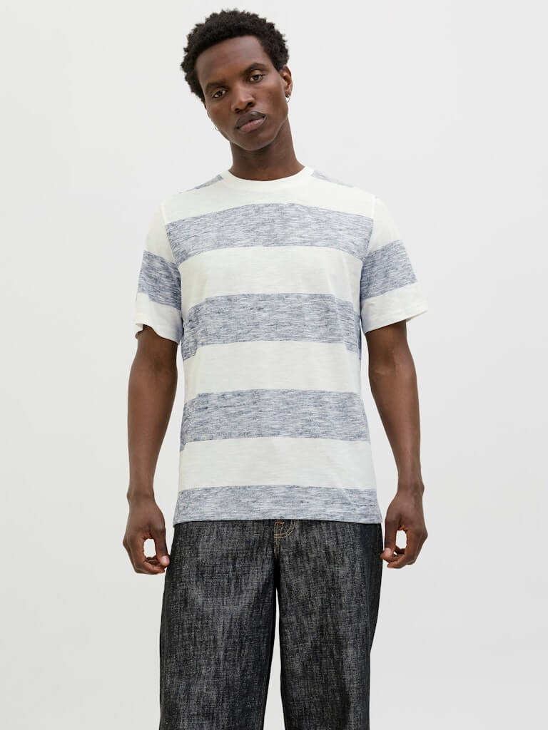 Jack & Jones JJBIRK Striped Crew Neck T-Shirt - Blue Multi