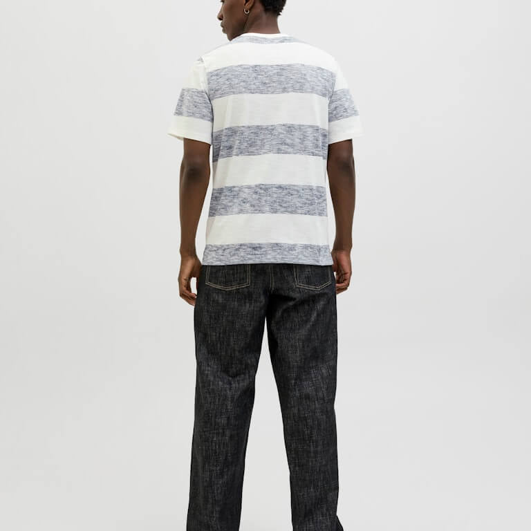 Jack & Jones JJBIRK Striped Crew Neck T-Shirt - Blue Multi