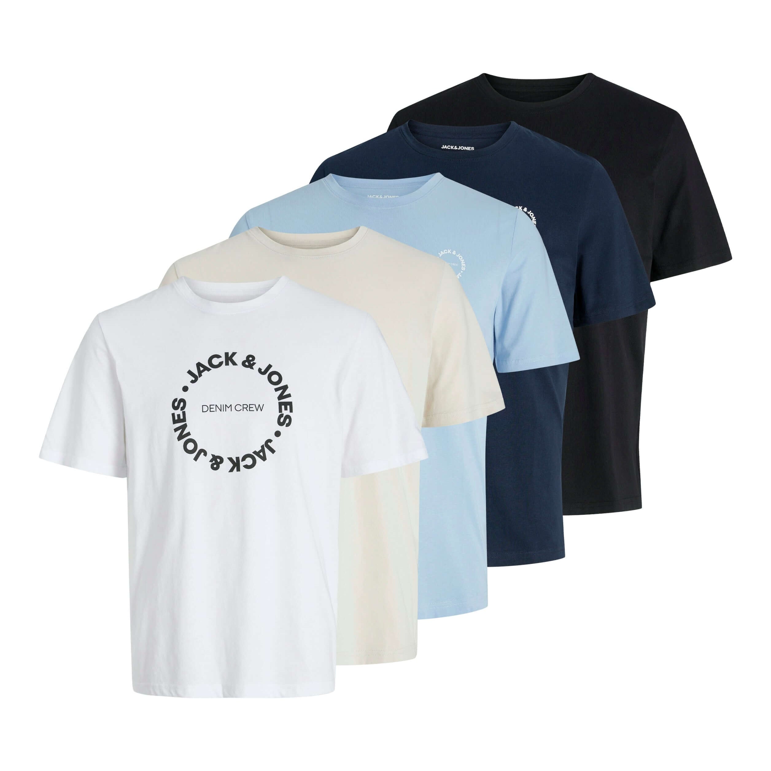 Jack & Jones 5 Pack JJsimon Crew Neck T-Shirts - Sky Captain