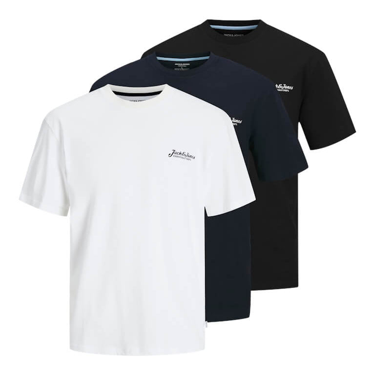 Jack & Jones 3 Pack JJbeau Crew Neck T-Shirts - Black / White / Navy