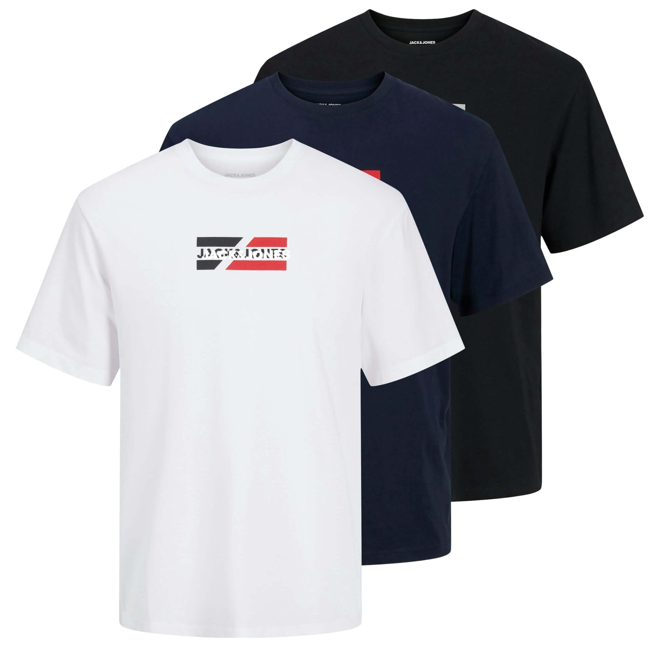 Jack & Jones JJECORP Graphic TEE Crew Neck 3 Pack - White/Navy/Black