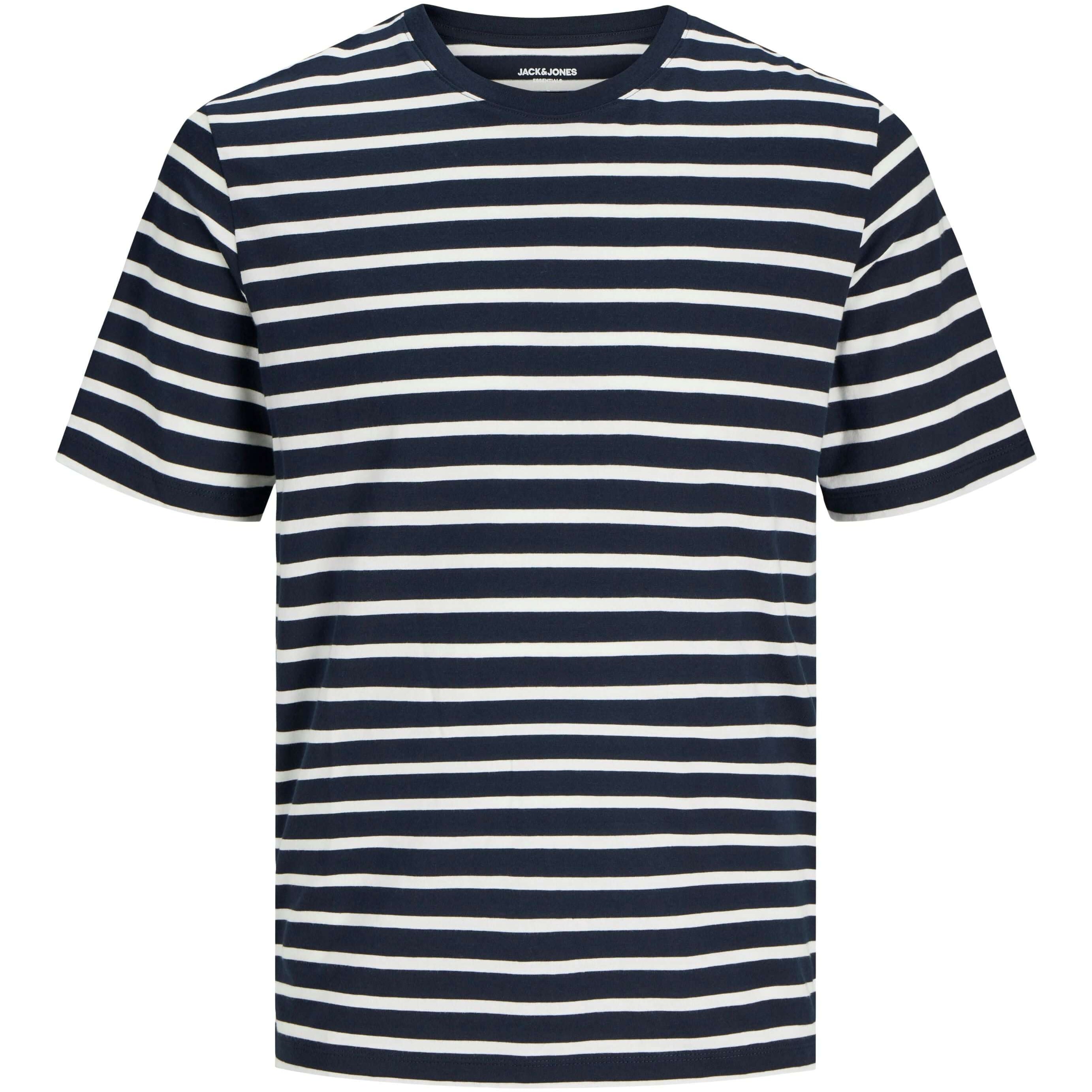 Jack & Jones 2 Pack JJEORGANIC Crew Neck T-Shirts - White/Navy Stripes