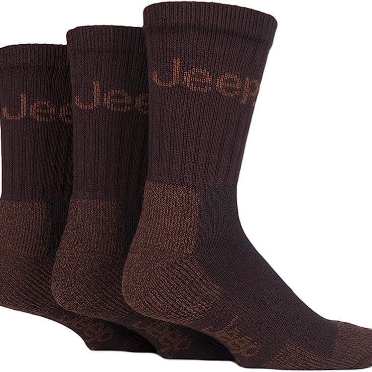 Jeep JM273 Luxury Mens 3 Pack Terrain Socks for Hiking Boots - Brown Earth