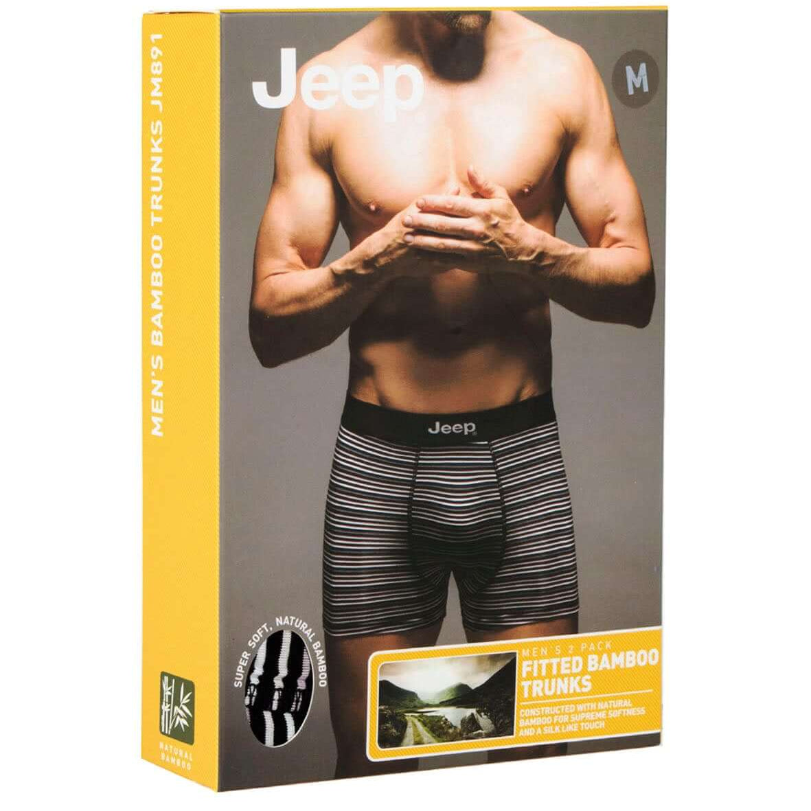 Jeep 2 Pack Men's Plain & Fine Stripes Fitted Bamboo Trunks