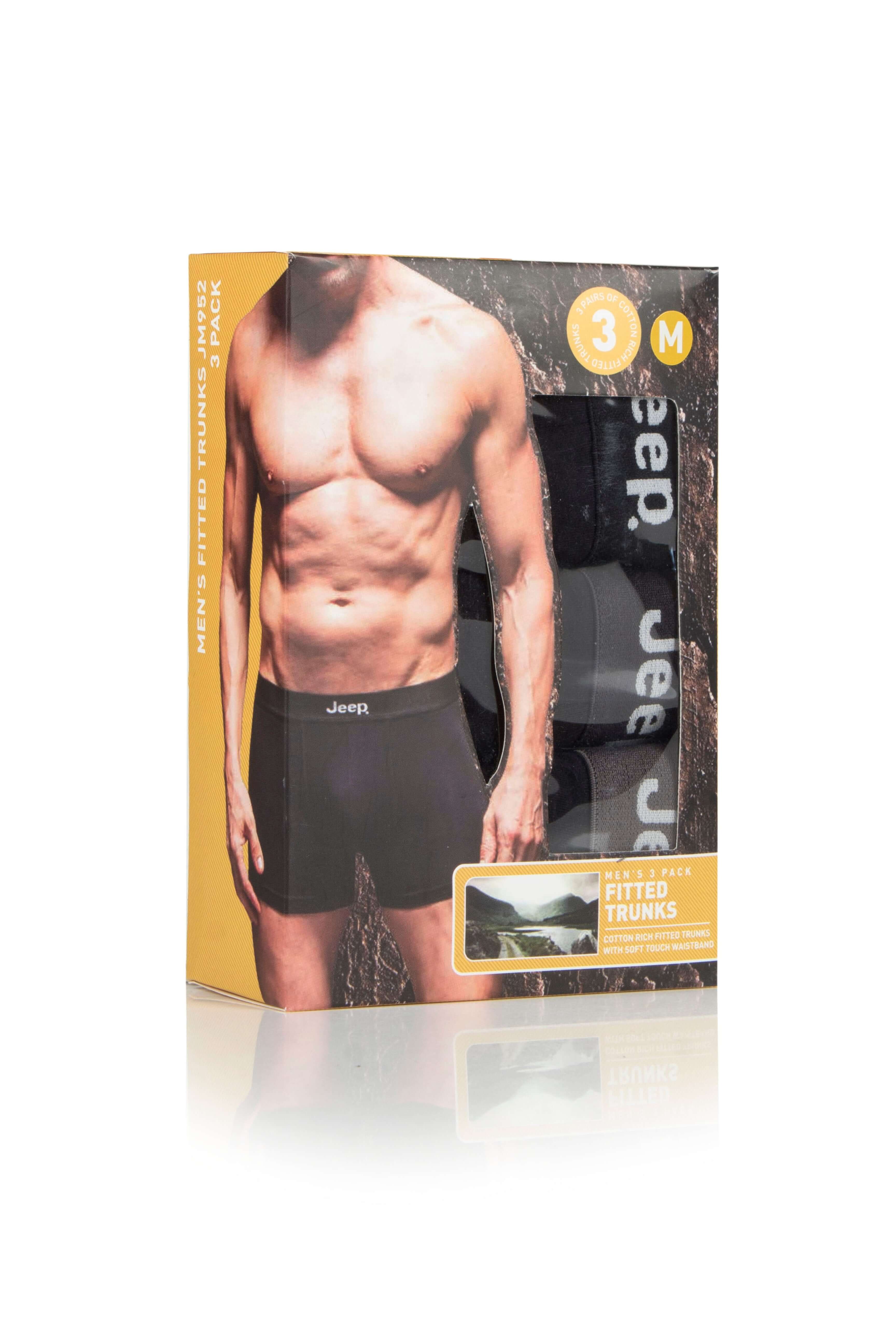 Jeep 3 Pack Mens Cotton Stretch Underwear Hipster Trunks - Black Tonal