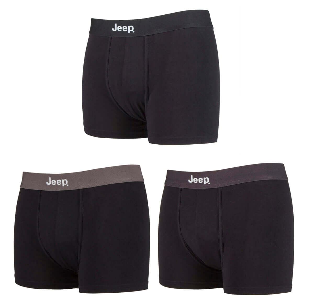 Jeep 3 Pack Mens Cotton Stretch Underwear Hipster Trunks - Black Tonal