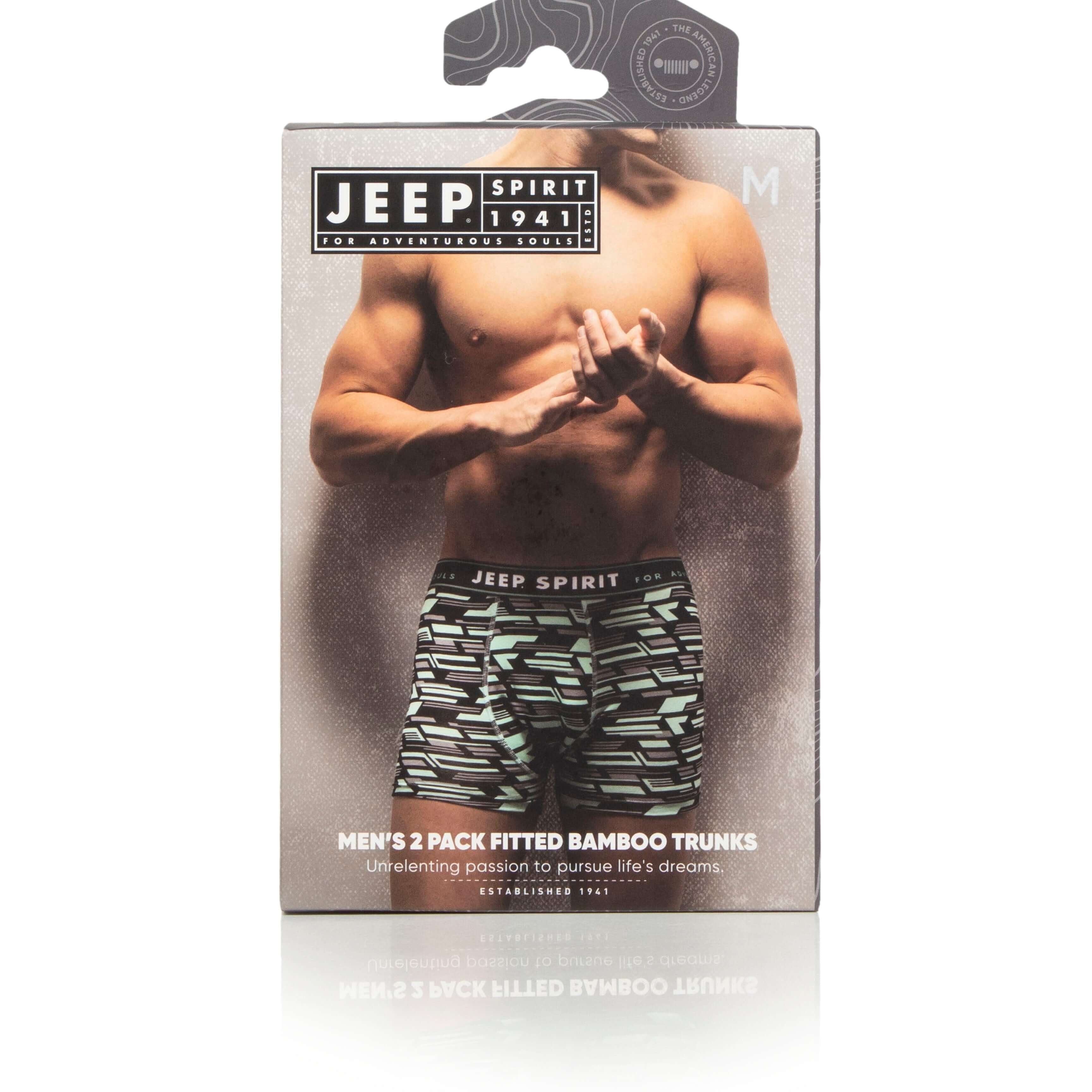 Jeep 2 Pack Men's Camo Print Bamboo Boxers - Fitted Trunks