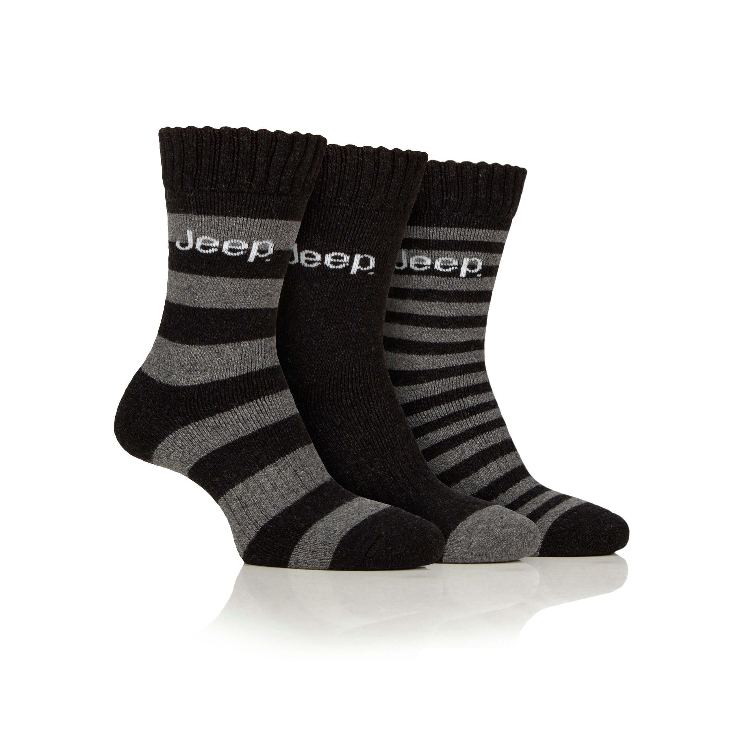 Jeep Striped Wool Blend Men's Thermal Boot Socks – 3 Pack Winter Essentials