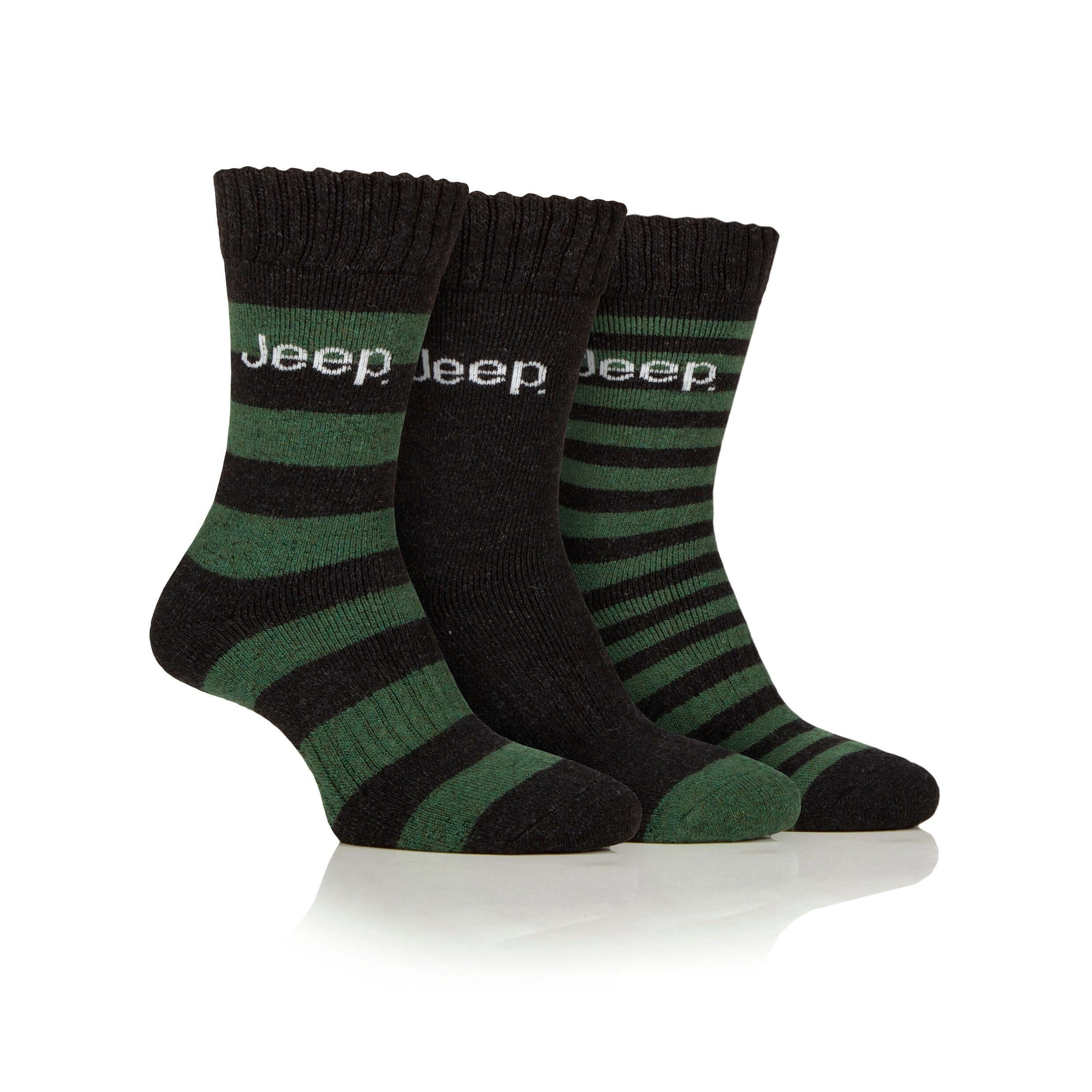 Jeep Striped Wool Blend Men's Thermal Boot Socks – 3 Pack Winter Essentials
