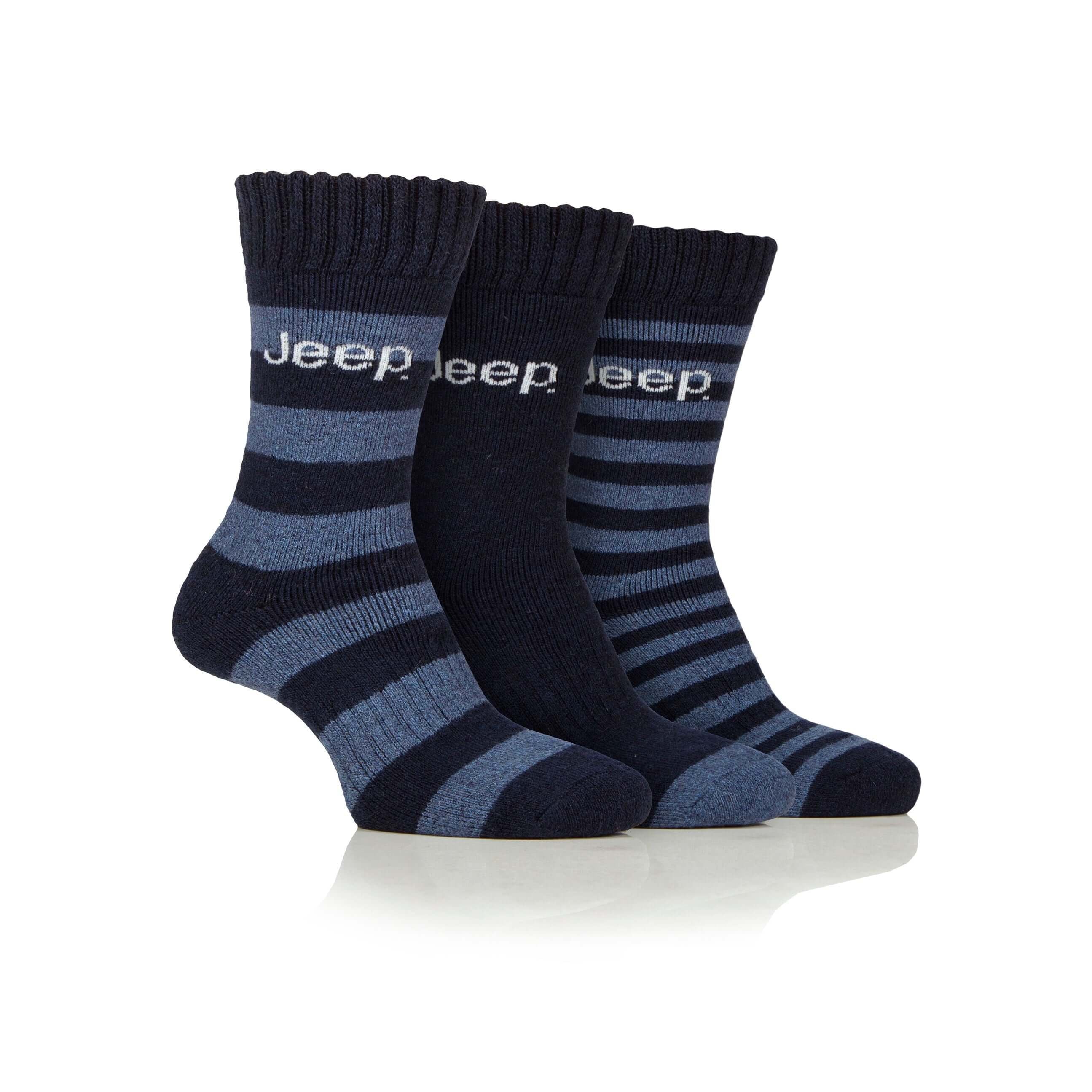 Jeep Striped Wool Blend Men's Thermal Boot Socks – 3 Pack Winter Essentials