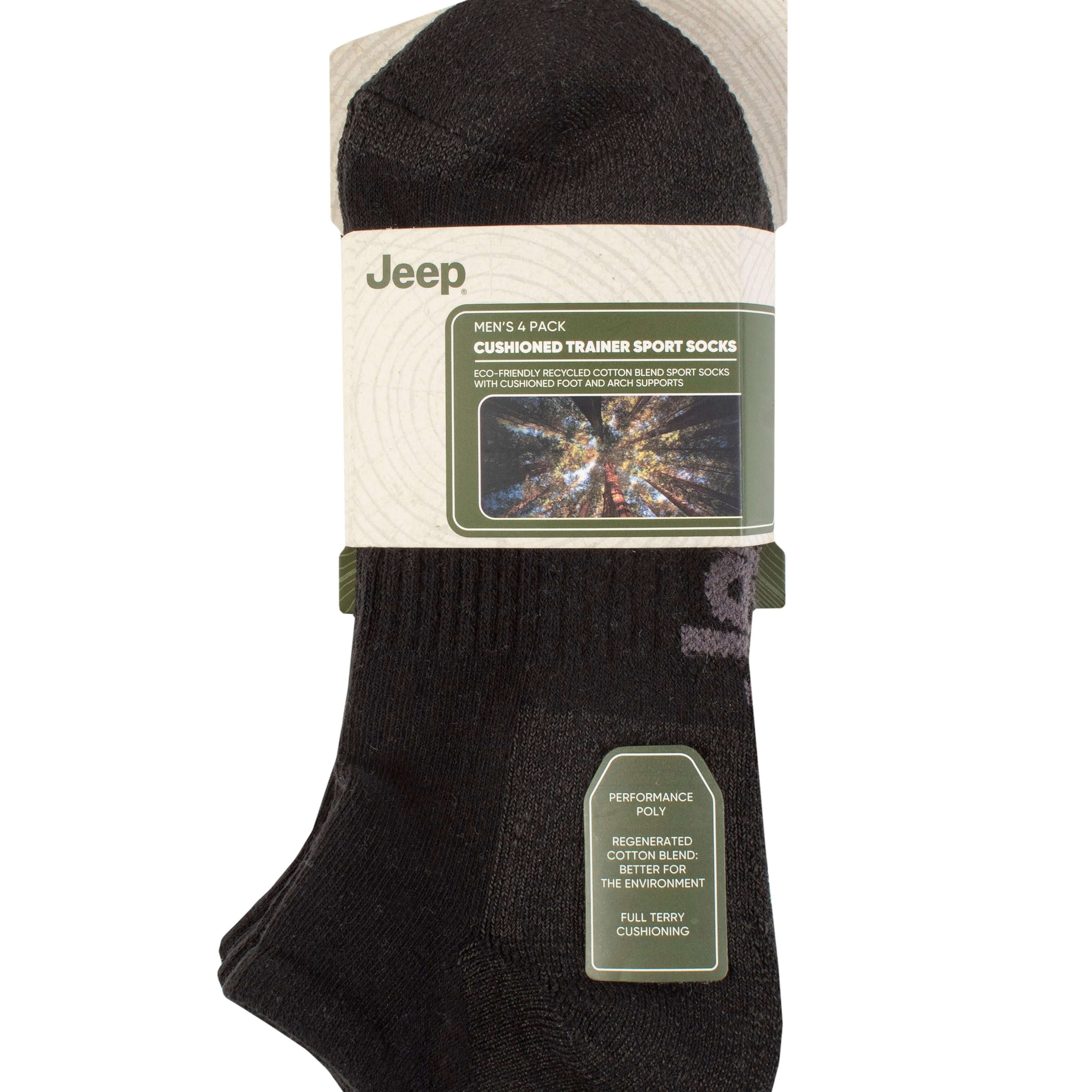 Jeep Men's 4 Pair Cushioned Sport Trainer Socks - Size (6-11)