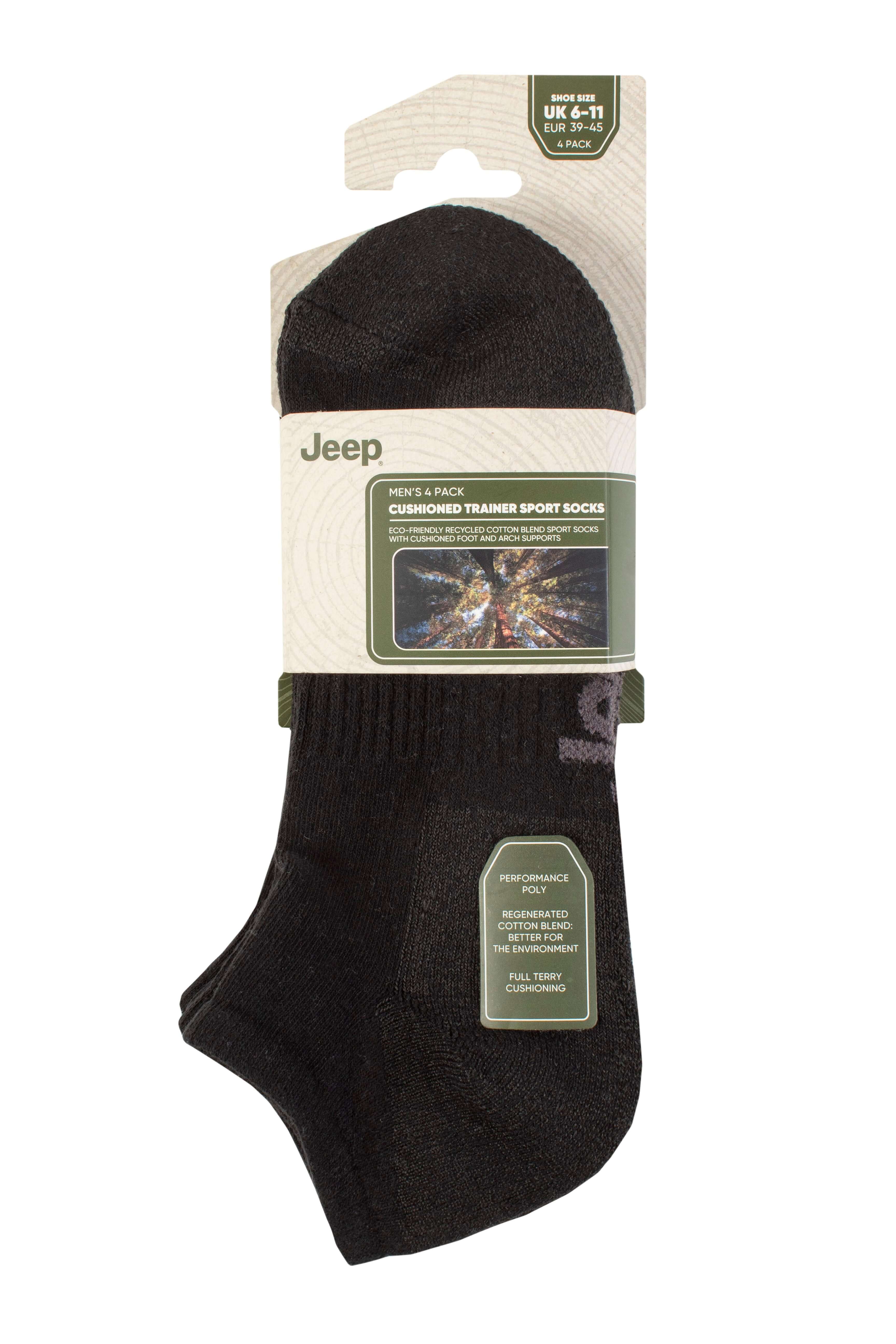 Jeep Men's 4 Pair Cushioned Sport Trainer Socks - Size (6-11)
