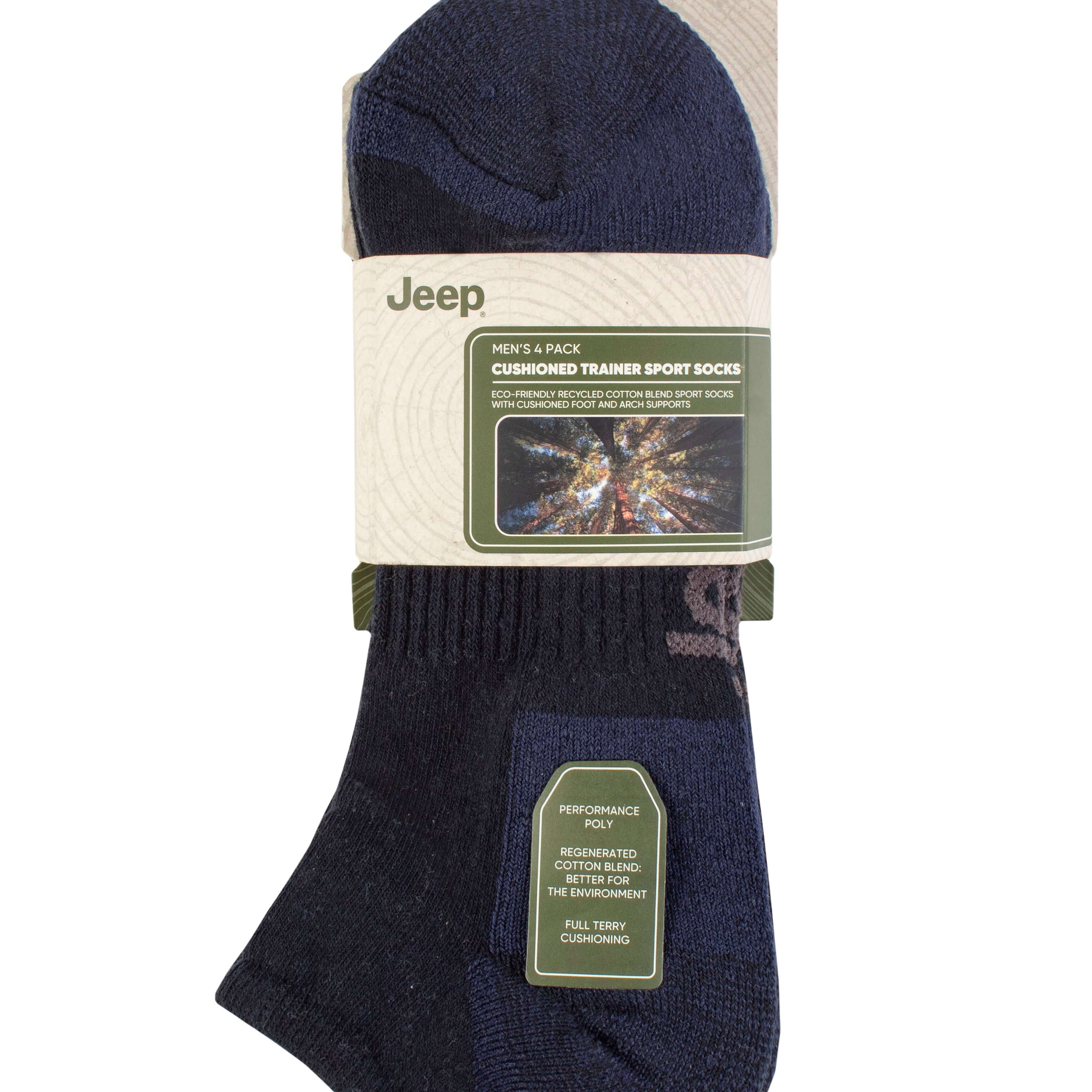 Jeep Men's 4 Pair Cushioned Sport Trainer Socks - Size (6-11)