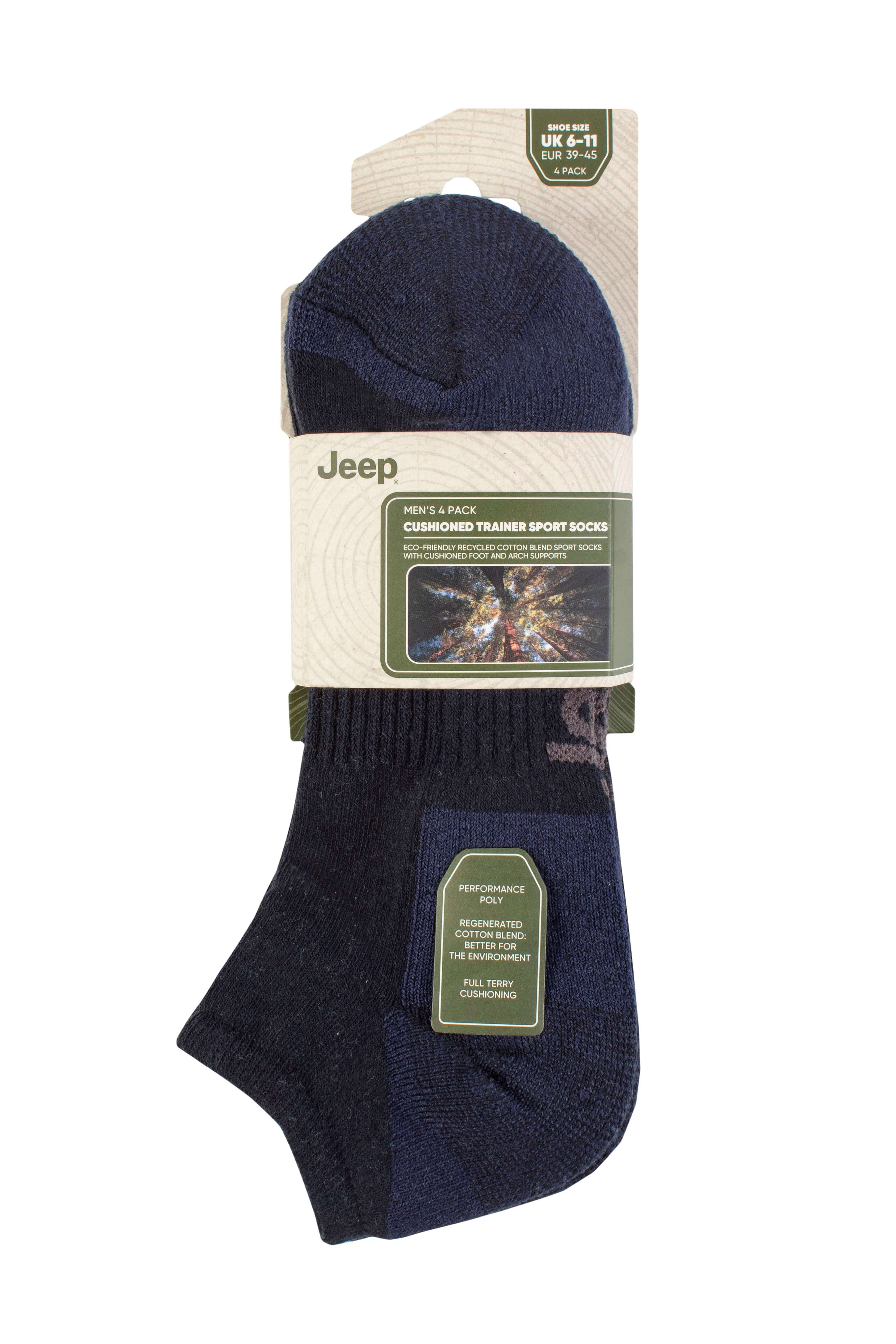 Jeep Men's 4 Pair Cushioned Sport Trainer Socks - Size (6-11)