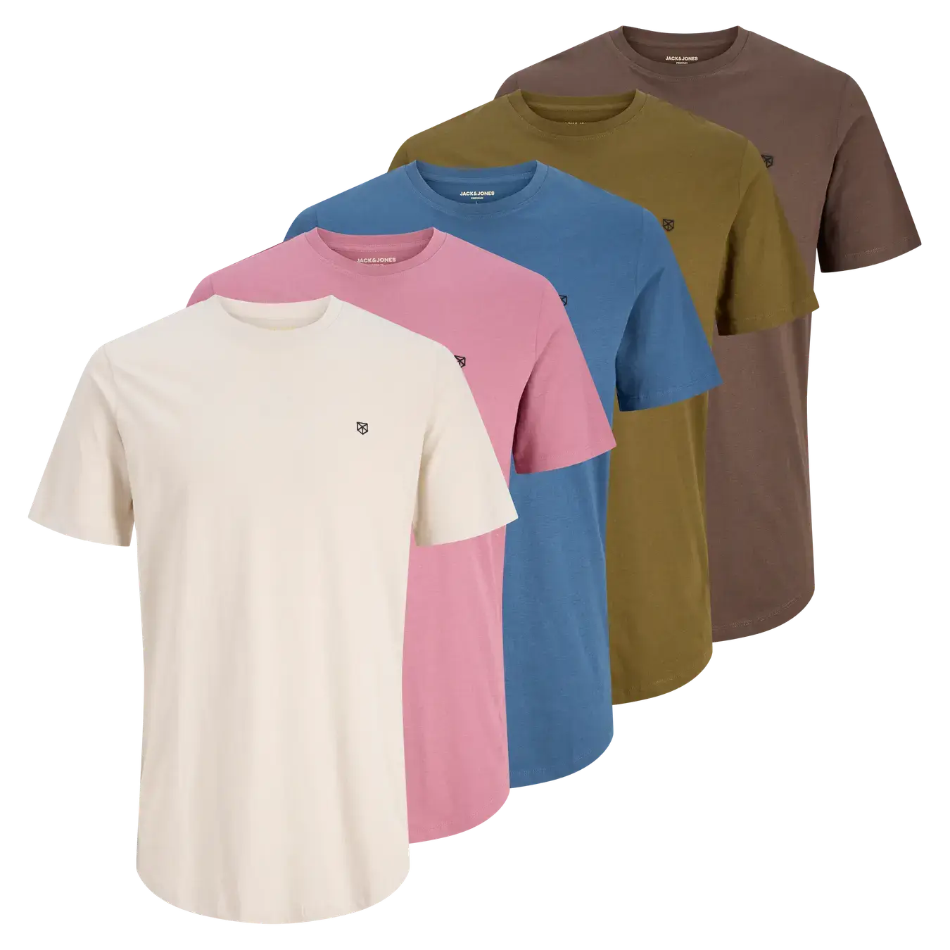 Jack & Jones Men’s 5-Pack Crew Neck T-Shirts – 100% Cotton, Classic Fit