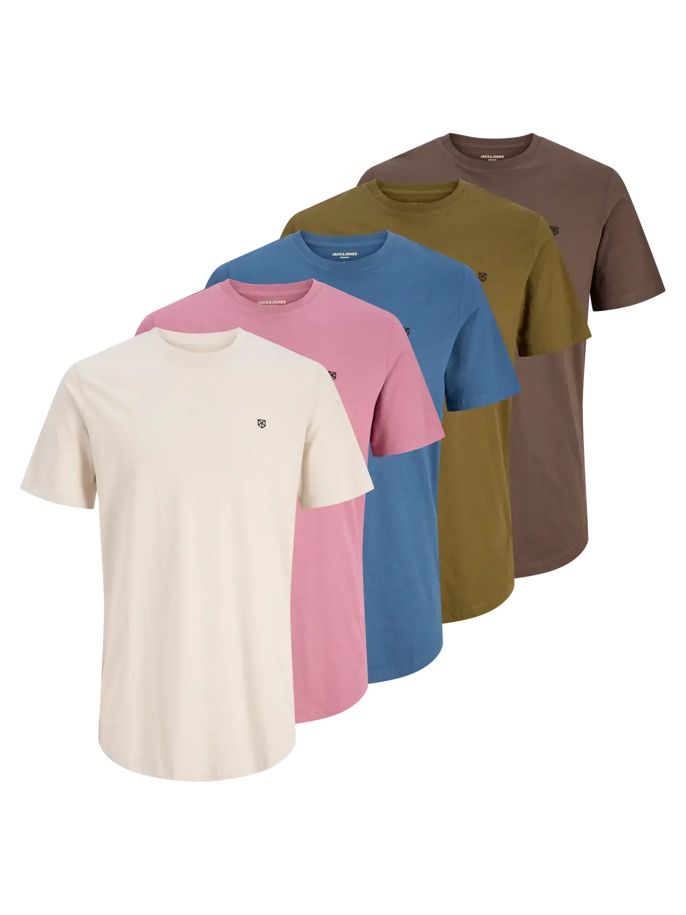 Jack & Jones Men’s 5-Pack Crew Neck T-Shirts – 100% Cotton, Classic Fit