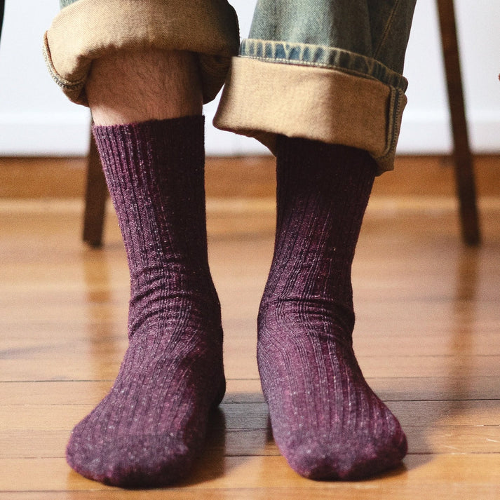 KLUE men's silk wool dust star socks - Burgundy - UK 7.5-11