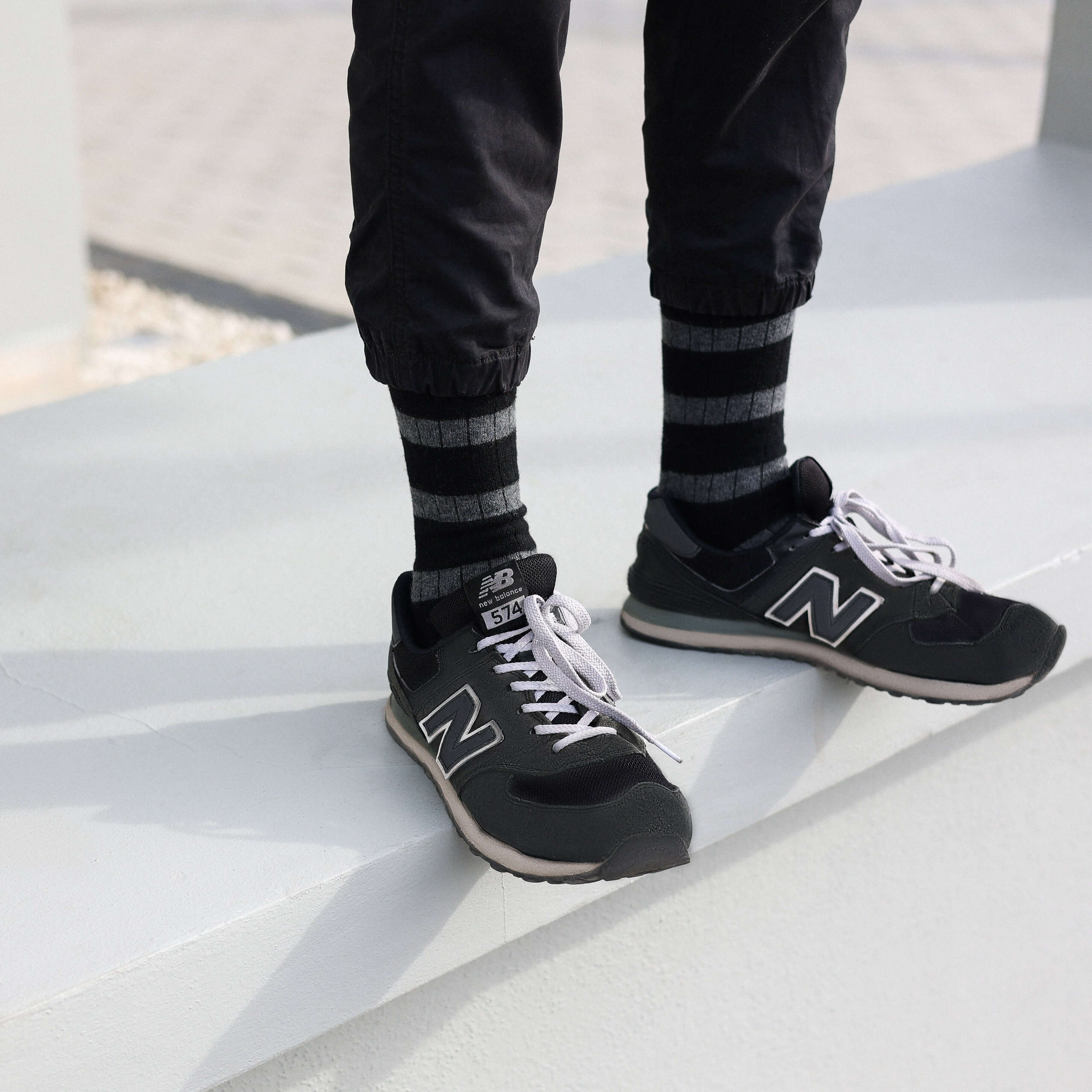 KLUE Merino Wool Crew Socks with Stripes | Black & Grey