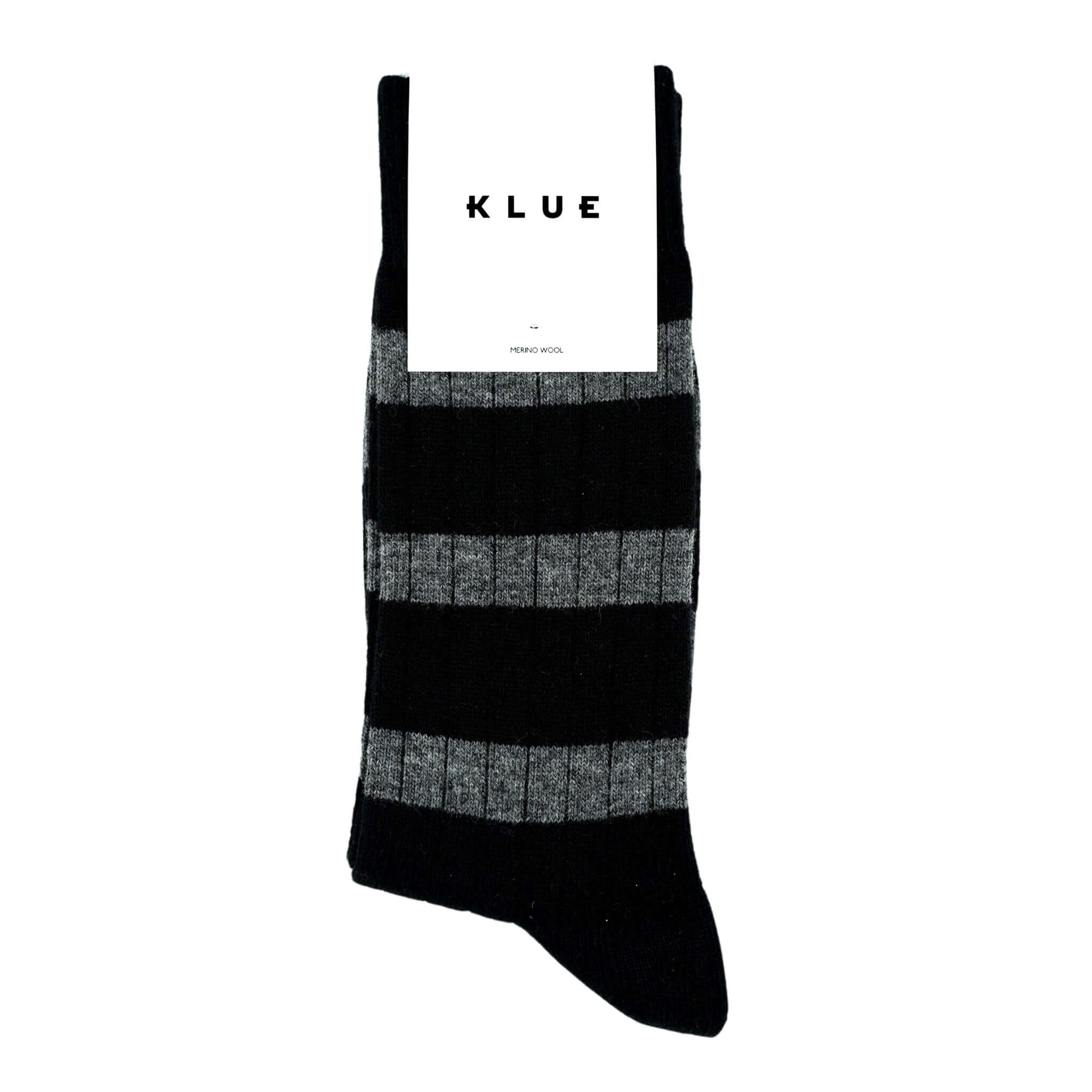 KLUE Merino Wool Crew Socks with Stripes | Black & Grey
