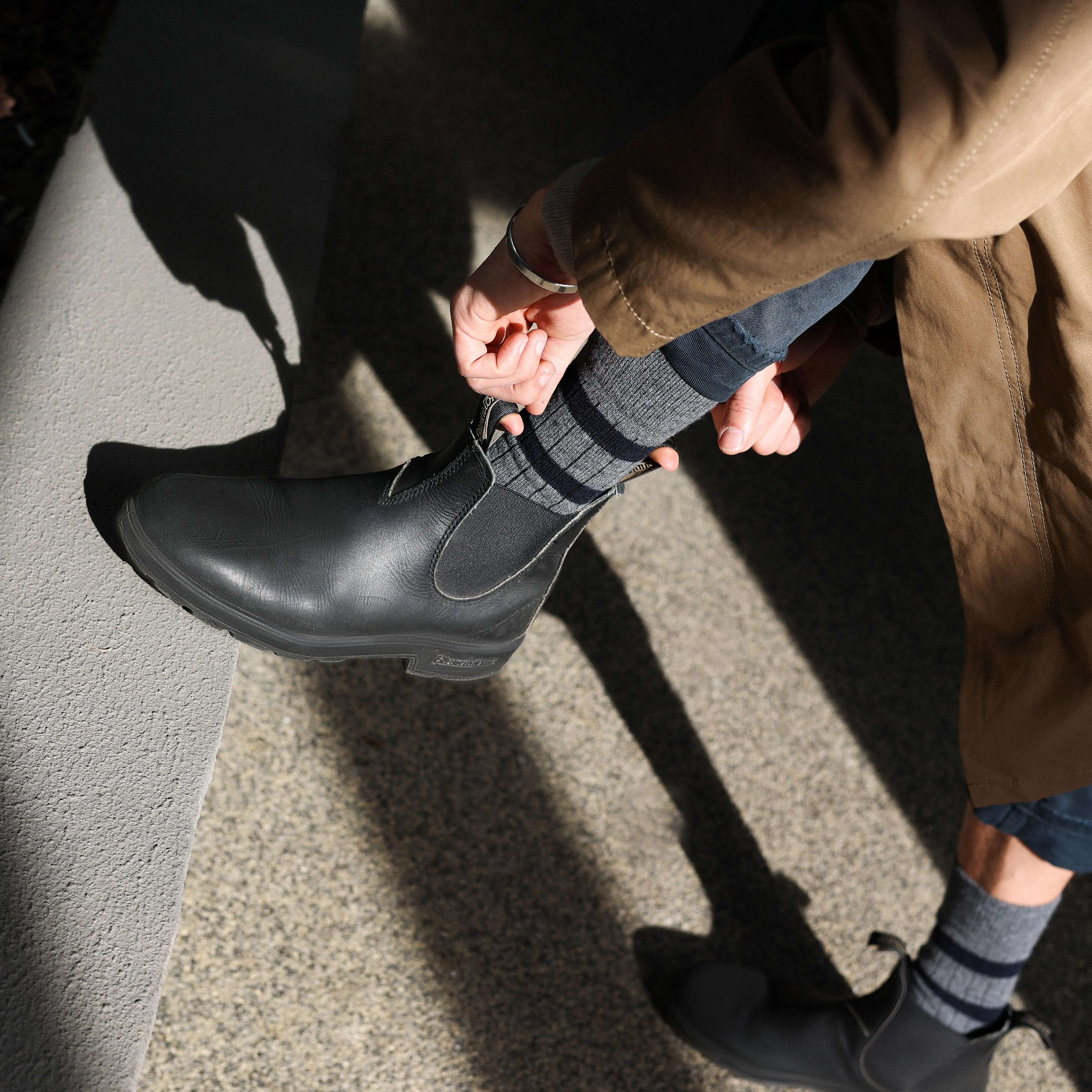 KLUE Merino Wool Socks with Stripes | Grey & Black