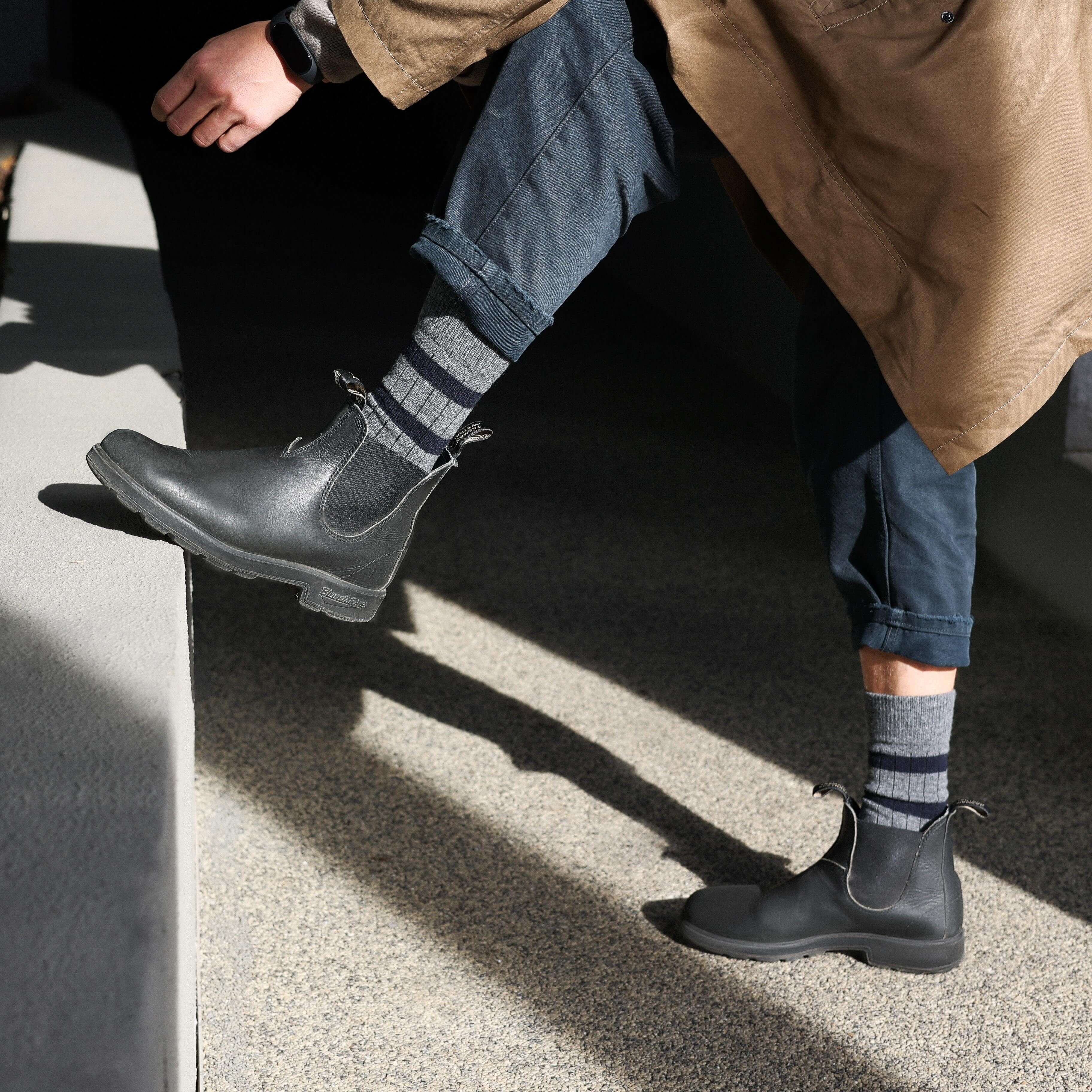 KLUE Merino Wool Socks with Stripes | Grey & Black