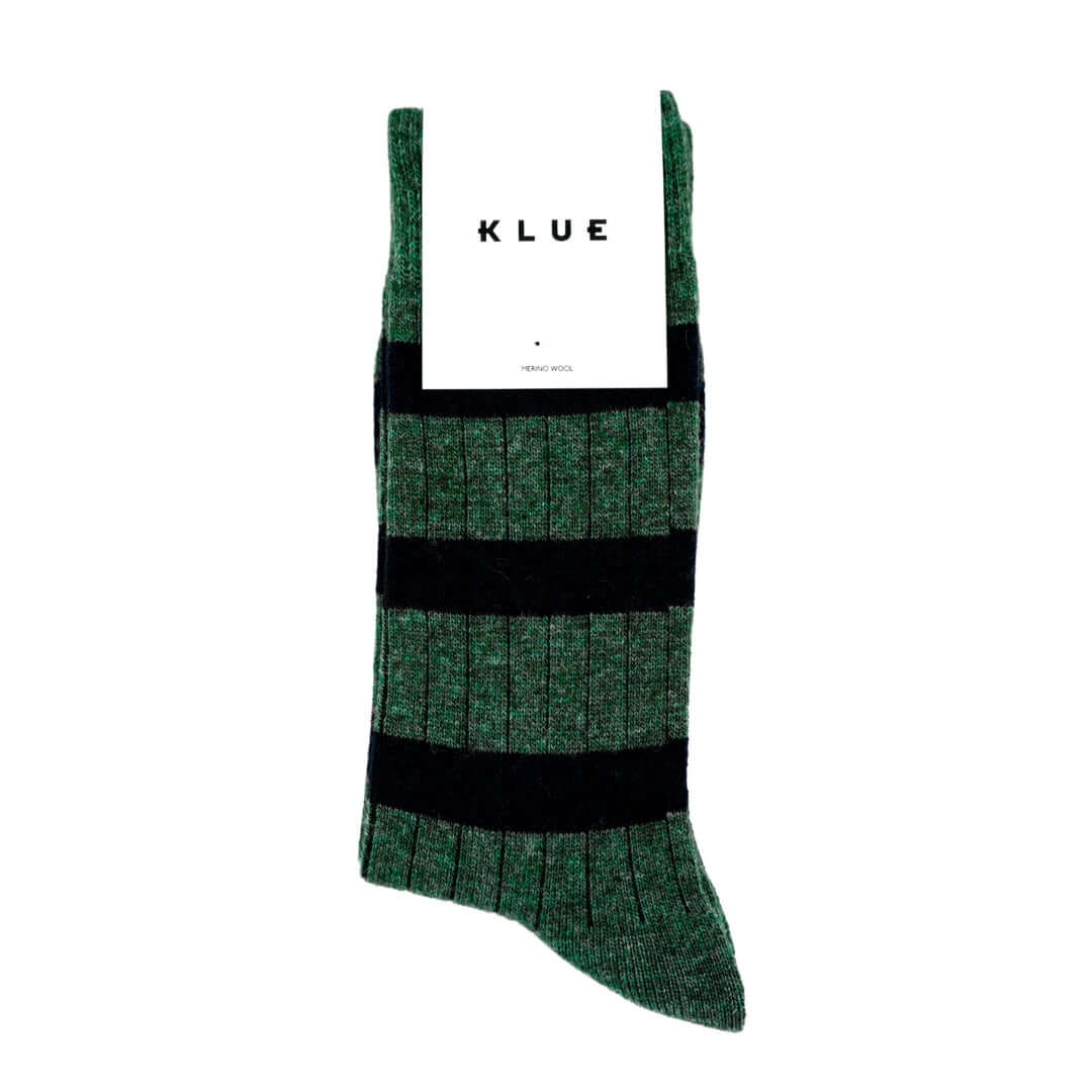 KLUE Merino Wool Socks with Stripes | Dark Green & Black