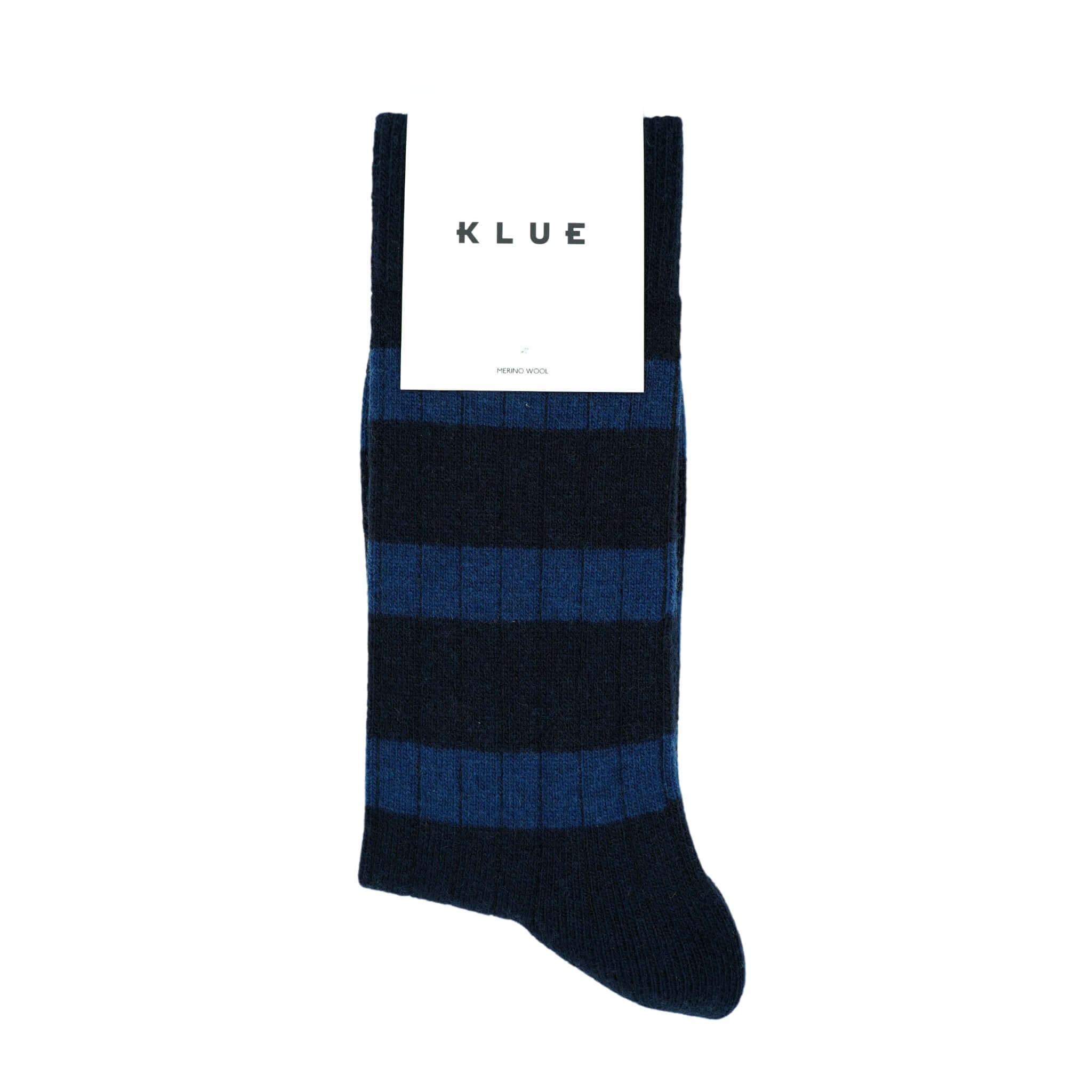 KLUE Merino Wool Crew Socks with Stripes | Navy & Grey