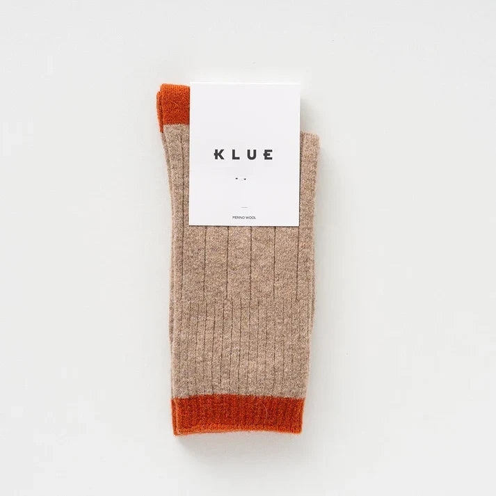 KLUE men's merino wool band socks beige orange - Beige & Orange - UK 7.5-11