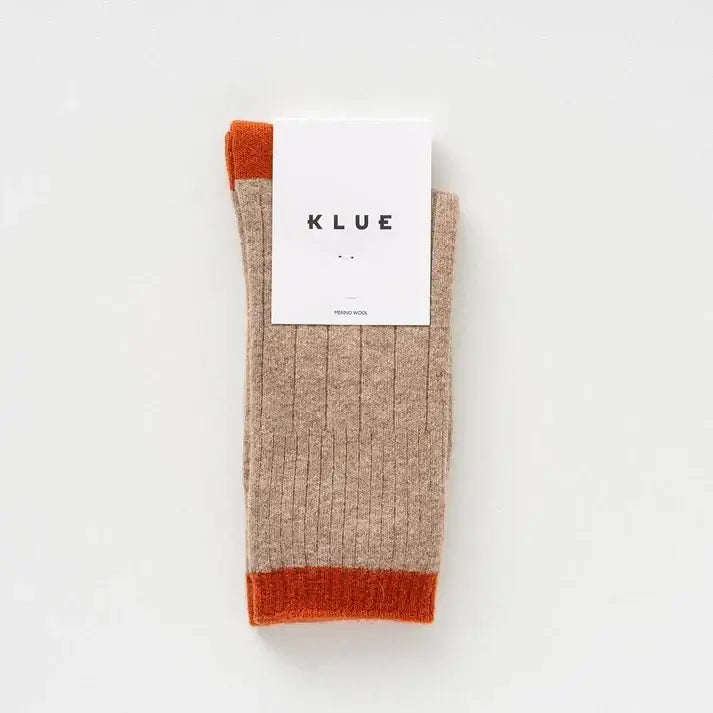 KLUE men's merino wool band socks beige orange - Beige & Orange - UK 7.5-11