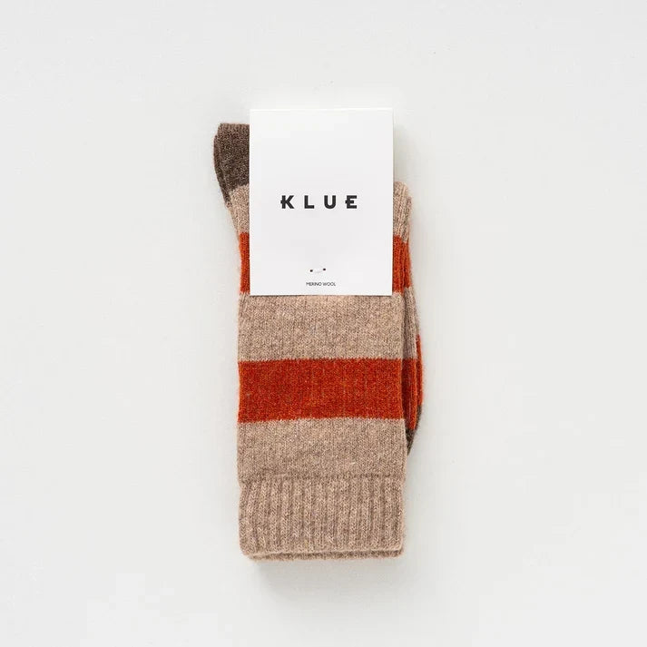 KLUE men's merino wool striped socks beige orange - Beige & Orange - UK 7.5-11