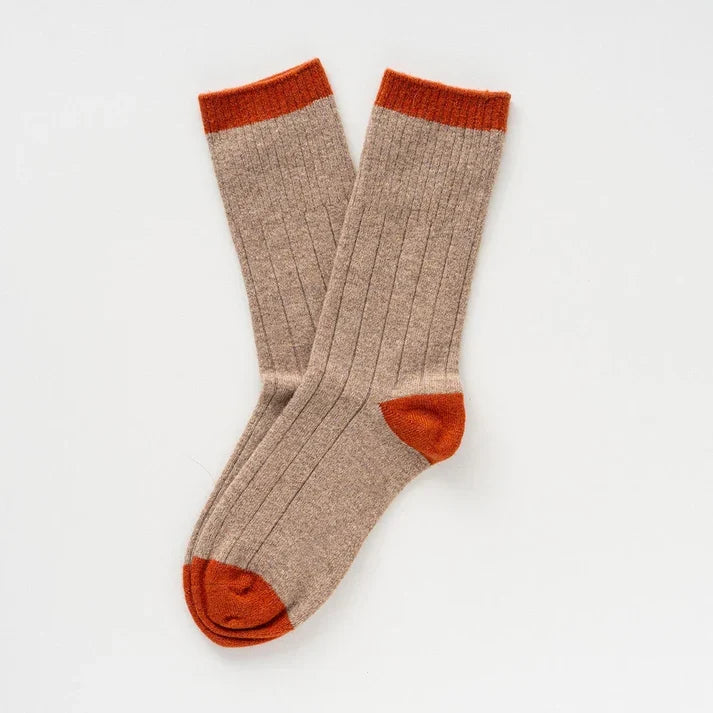 KLUE men's merino wool band socks beige orange - Beige & Orange - UK 7.5-11