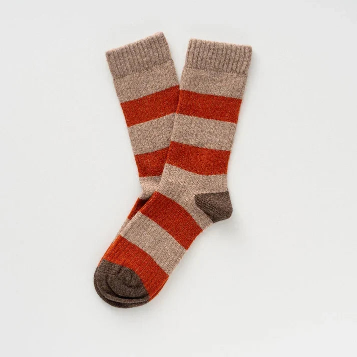 KLUE men's merino wool striped socks beige orange - Beige & Orange - UK 7.5-11