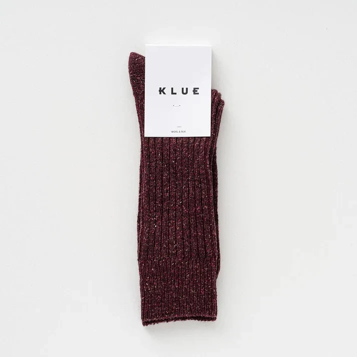 KLUE men's silk wool dust star socks - Burgundy - UK 7.5-11