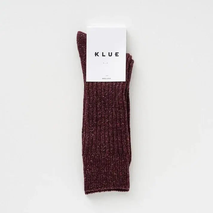 KLUE men's silk wool dust star socks - Burgundy - UK 7.5-11