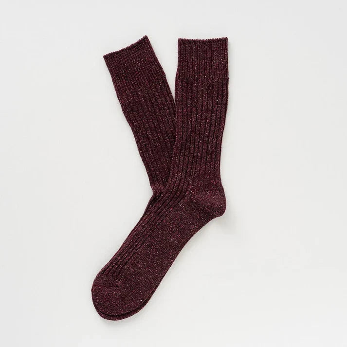 KLUE men's silk wool dust star socks - Burgundy - UK 7.5-11