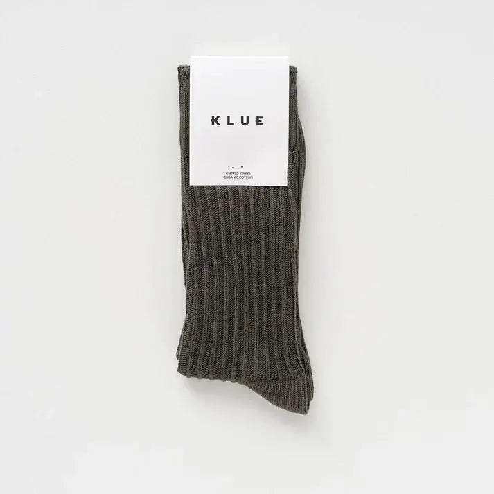 KLUE men's organic cotton knitted rib socks - Khaki - UK 7.5-11